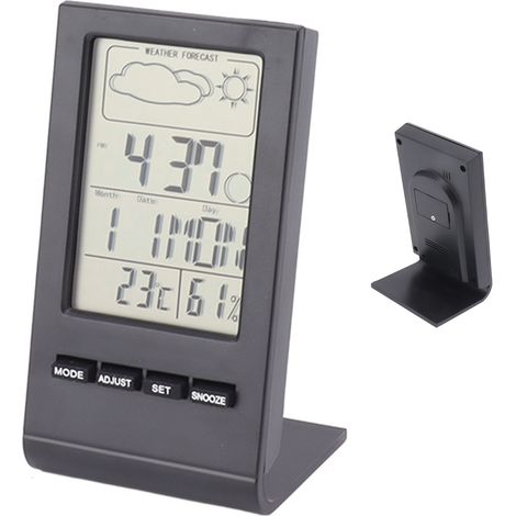 Digitales Hygrometer mit LCD-Display, Innenthermometer, Feuchtigkeitsmesser, Temperatur- und Feuchtigkeitsanzeige, Alarmfunktion, Wetteranzeige, Schwarz (1/5)