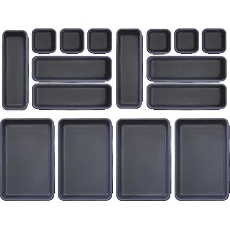 Desk Drawer Organizer, 16 Pieces Plastic Drawer Dividers Drawer Dividers with 3 Sizes Storage Bins for Makeup, Office, Bathroom, Kitchen (Dark Gray) (1/5)