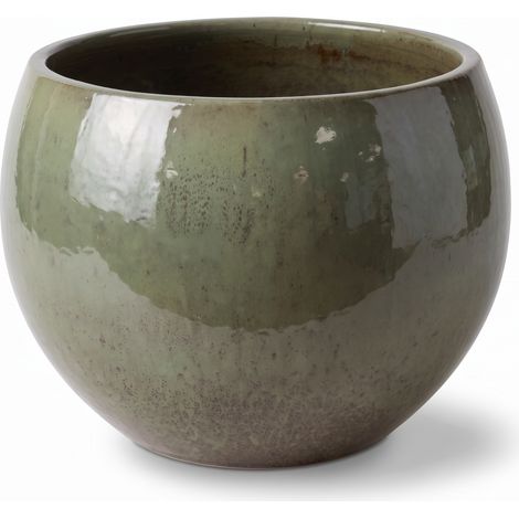 Pot grande taille d'extérieur MOZART 56x42cm vert crème, fait main en terre cuite émaillée, résistant au gel