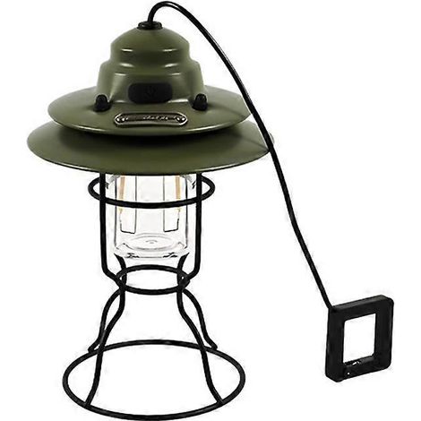 Lampe de camping multifonction portable USB-C style rétro cheval, idéale pour les tentes et le camping. Intensité variable, étanche et résistante aux chocs.