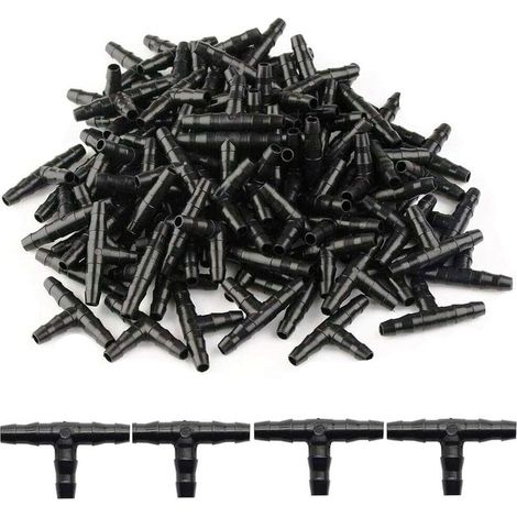 200 Pcs Tee Raccord de Tuyau 4/7mm- T Raccord Connecteur PVC d'arrosage Buse d'atomisation Goutte à Goutte Micro Spray Irrigation Joint pour Tuyau Systèmes Automatique Outil (1/5)