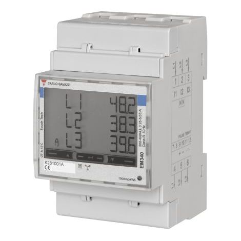 Compteur d'énergie 3 phases – Indicateur de consommation électrique – Tension 230V – Intensité 63A – Affichage LCD 8 digits – Carlo Gavazzi