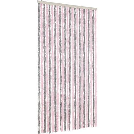 Rideau anti-mouches gris argenté et rose 100x200 cm chenille (1/5)