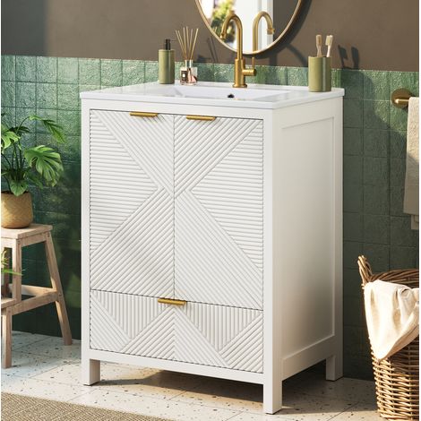 Mobile lavabo 61x47x87 cm in MDF bianco con lavabo in ceramica salvaspazio – MEUBLIV (1/5)