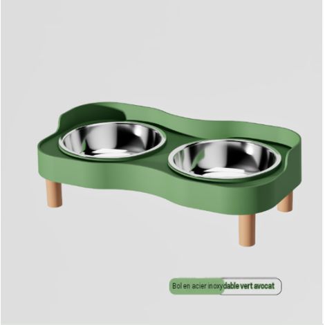Support gamelle double bol inox pour chat et petit chien surélevé ergonomique, mangeoire anti-déversement, bac récupérateur croquettes et eau, gamelle repas confort cervical lavable pour animaux domes