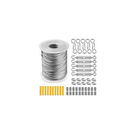 (30m) Corde En Acier Inoxydable à Suspendre Kit, CâBle En Acier Inoxydable RevêTu De Nylon, Tendeur Cable Acier Pvc, Pour Corde De Tente, Corde à Linge, Lustre D'ExtéRieur,Jardin (1/5)