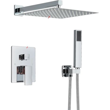 Ensemble de robinet, monté sur mur dissimulé, système de douche en cascade, Chrome-12inch (1/2)