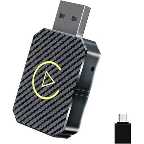 Convertisseur CarPlay sans fil, 2 en 1 CarPlay/Android Auto, mini-adaptateur CarPlay sans fil compact pour tous les systèmes CarPlay câblés d'usine (couleur fibre de carbone) (1/4)