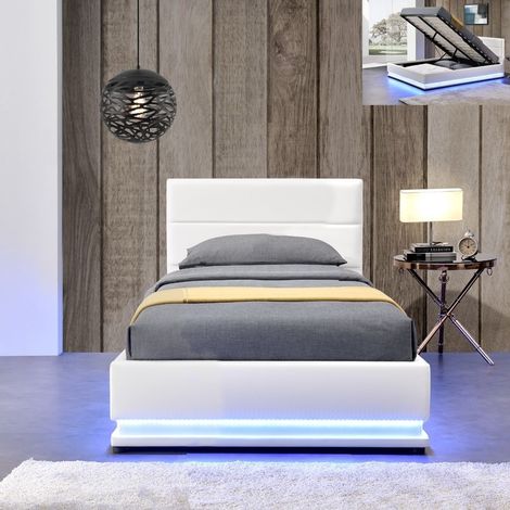 Lit avec coffre de rangement 90x190 cm – Structure en multiplis de peuplier – Revêtement en polyuréthane – Éclairage LED intégré – Meubler Design (1/6)
