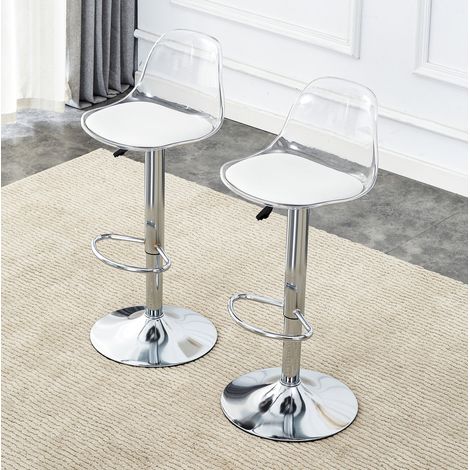 Set de 2 taburetes de bar 82-104 cm blanco y plateado, giratorios 360°, diseño moderno (1/5)
