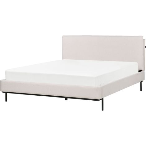 Cama con somier con cabecero moderna tapizado de tela de poliéster beige crema 160 x 200 cm Corio (1/5)