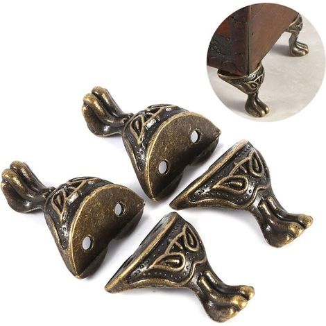 4 pcs Antique Brass Jewelry Box Wooden Case Decorative Feet Chest Corner Protectors (1/5)
