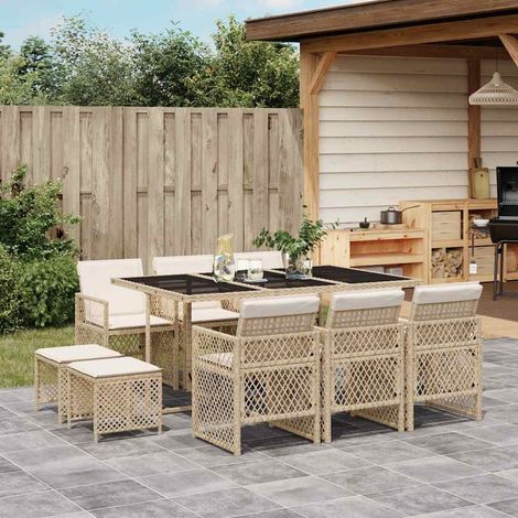 11-tlg. Garten-Essgruppe mit Kissen Beige Poly Rattan (1/5)