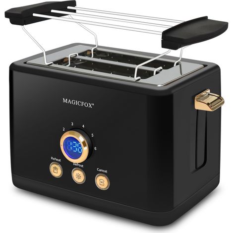 Grille-pain numérique MAGICFOX , 2 Fentes extra larges, 3 Fonctions préréglées, Éjection Automatique, ClassicToast - 840 W- Noir