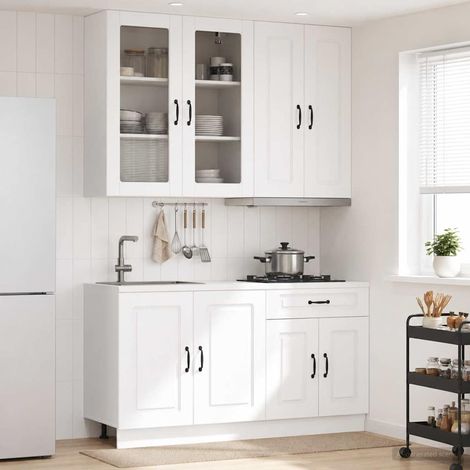 vidaXL Unité de cuisine KALMAR 4 pcs Blanc Bois d'ingénierie (1/5)