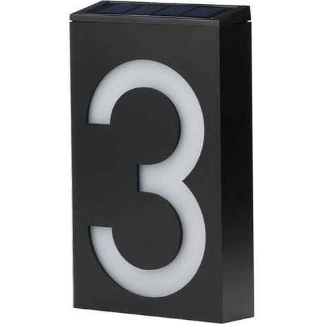 Plaque lumineuse LED numéro 3 pour porte extérieure, lampe solaire automatique pour maison, hôtel, boutique, adresse de rue, étanche IP65, sans fil, 1 pièce (1/5)