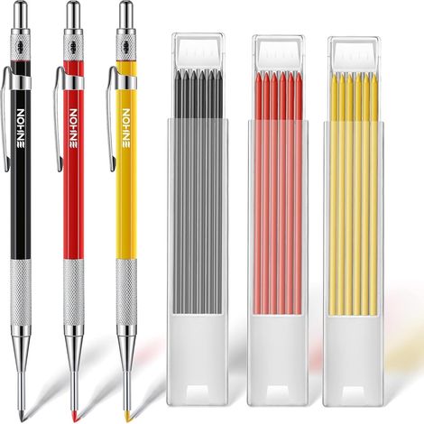 Crayons de Charpentier Mécanique avec 36 Recharges de 2 mm, Crayon de Menuiserie avec Taille Crayon Intégré, pour Travail du Bois Construction