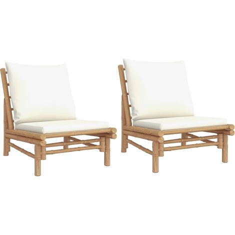 Lot de 2 Chaises de jardin,Chaise d'extérieur avec coussins blanc crème bambou CFW9372432 (1/5)