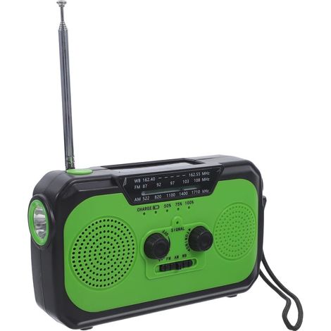 Radio d'urgence Multifonction Solaire et Manivelle Lampe LED, FM (1/5)