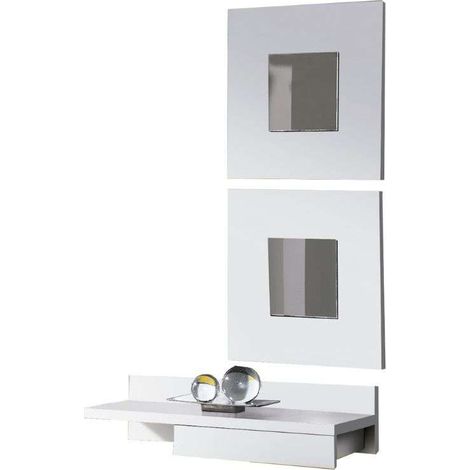 Mueble De Entrada Recibidor Cajún Con 2 Espejos Color Blanco 70cm