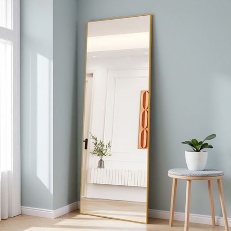 Miroir - Carré Doré XXL 173x63cm - Verre Trempé - Aluminium - Support U Pliable (1/5)
