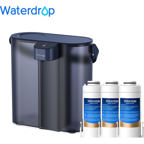 Waterdrop Compact Instant Electric Water Filter Jug with 3 Month Filter, Countertop Water Filter Jugs, Reduces Chlorine, Lead, Mercury, PFAS, PFOA/PFOS, 757 Litres, Blue (With 3 Litre Filters) (1/5)