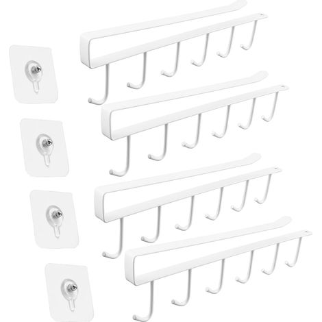 4 Pièces Porte Tasse à Suspendre, Placard Rangement Crochets Suspension  Porte Verres Suspendu sous Armoire Organisateur sans Perçage (Blanc) (1/5)