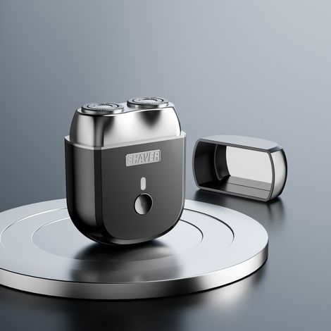 Tragbarer Mini-Elektrorasierer mit doppelter Magnetkopf, USB-aufladbar, kompakt für Reise und Auto, Geschenk für Männer, Schwarz und Grau-lsw