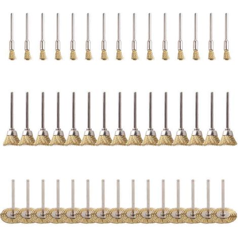 LAN 45 pièces laiton brosses brosses brosse métallique fil de Kit de polissage acier Brosses Disques de Polissage Brosse brosse ronde tige à disque Ø 3 mm (1/5)