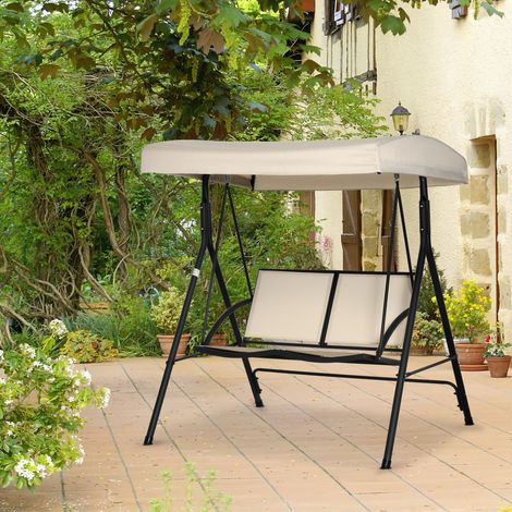 Columpio de Jardín Exterior de 2 Plazas Techo Ajustable y Marco de Acero Asientos de Textilene 140x118x162 cm Beige (1/5)