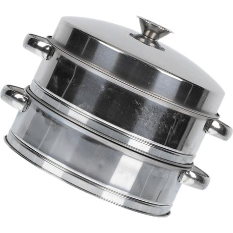 Panier vapeur double couche en inox avec couvercle 20 cm pour raviolis et brioches (1/5)