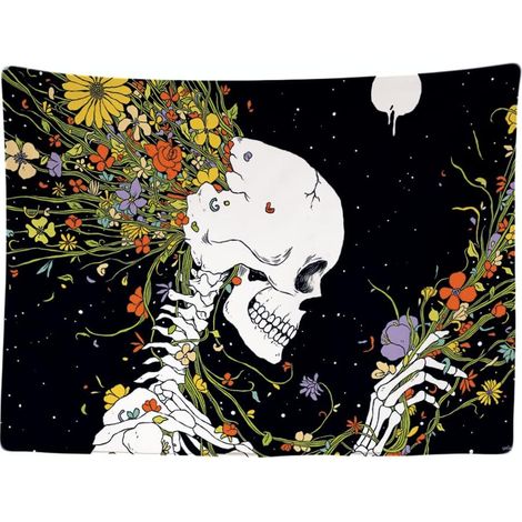 Dekorativer Wandteppich fürs Schlafzimmer – Skelettblumen, psychedelische Natur – 200 x 150 cm (1/5)
