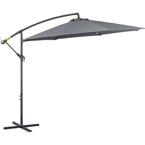 Parasol octogonal déporté pliable, 3 m de diamètre, parasol de jardin à pied en croix, Ø 295 x 255 cm (hauteur), gris