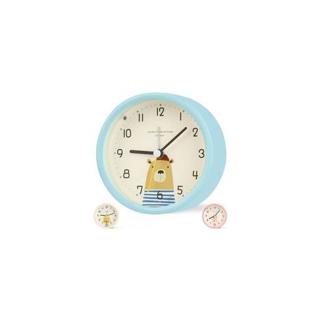 Réveil analogique enfant silencieux à piles, avec veilleuse, bleu, pour bureau et chambre – (1/5)