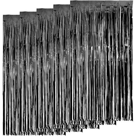 Conjunto de 5 cortinas metálicas negras con oropel 1x2m cortina con flecos metalizados
