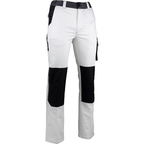 LMA – Pantalon de travail multipoches haute visibilité blanc/gris T40 – 60% coton 38% polyester – Longueur entrejambe 84 cm – Transfert rétro-réfléchissant