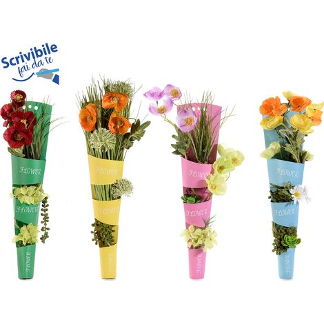 Cônes porte-fleurs en papier coloré semi-hydrofuge à suspendre, lot de 12, 12,5 x 5 x H. 50 cm