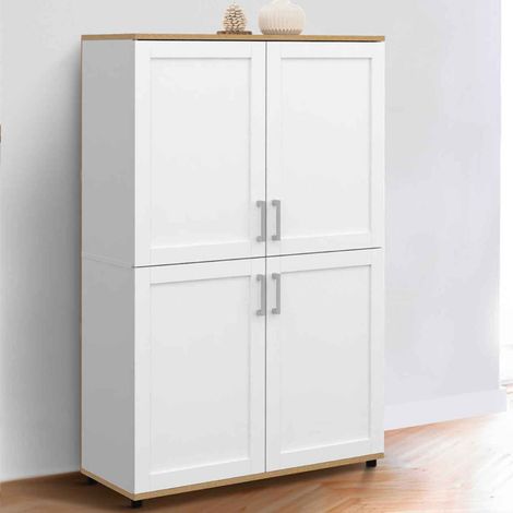 VITO Tablero alto 4 puertas blanco y madera H. 125 cm (1/5)