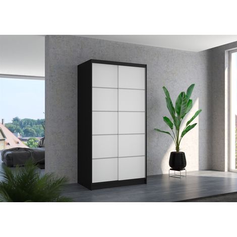 Schiebetürenschrank Schrank Nr.130 in Schwarz- Weiß matt 100x200x58 cm (1/3)