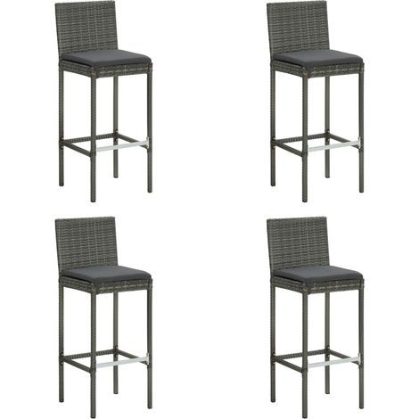 Garden Bar Stools with Cushions 4 pcs Grey Poly Rattan vidaXL (1/5)