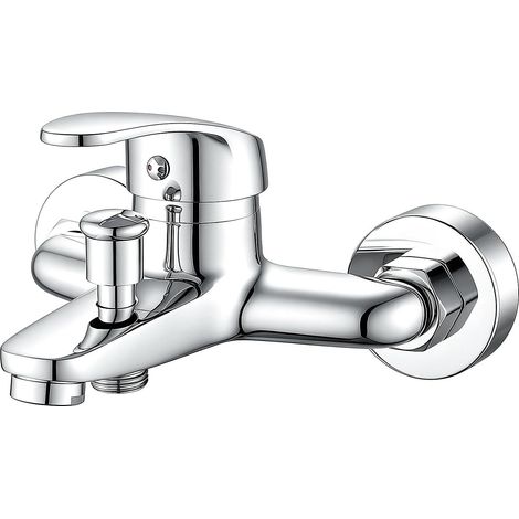Robinet de baignoire et douche, mitigeur douche en laiton (montage mural, universel 1/2" sortie inférieure), robinet baignoire monocommande, chrome (1/5)