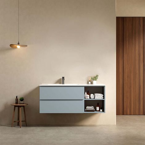 Mobile bagno sospeso 120 cm Blu Avio Lavabo a Sinistra in Ceramica Senza Specchio - Fiji Paint Plus (1/4)