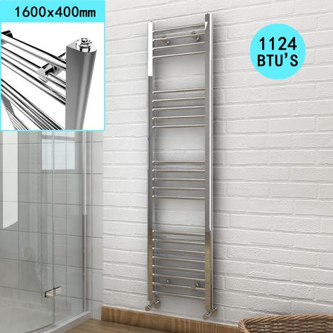 ELEGANT 1600 x 400 mm Chrome Efficient Rads Straight Towel Rail Radiator Bathroom Heated + Chrome Thermostatic Radiator Valves (1/5)