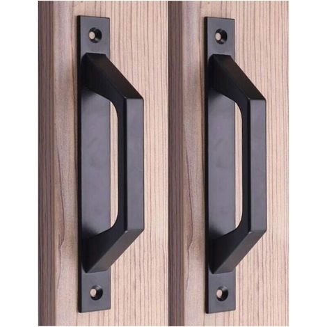 Lot de 2 poignées de porte coulissante de 20 cm, en alliage d'aluminium, pour portails, armoires, tiroirs, garages, abris de jardin, noires (ouverture 175 mm)