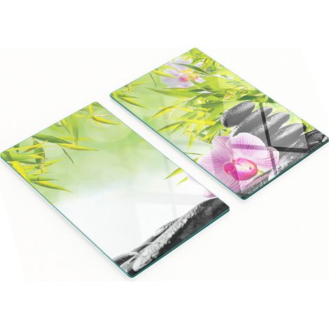 Tableros decorativos multifuncionales de vidrio con dise帽o de bamb煤 y orqu铆dea, 2x30x52 cm.