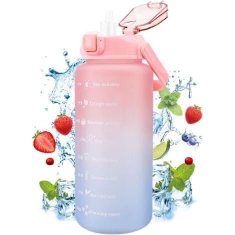 FENOPLASTICABouteille d'eau motivationnelle 2000ml – Paille intégrée – Marqueur de temps pour hydratation – Conception étanche à 360° (1/5)