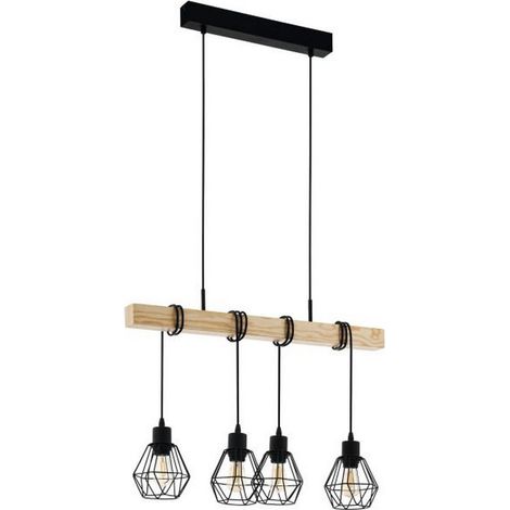 Lampada da soffitto 70x20x110 cm 5 in metallo nero con supporto in legno 220-240 V IP120 - Eglo Townshend (1/5)