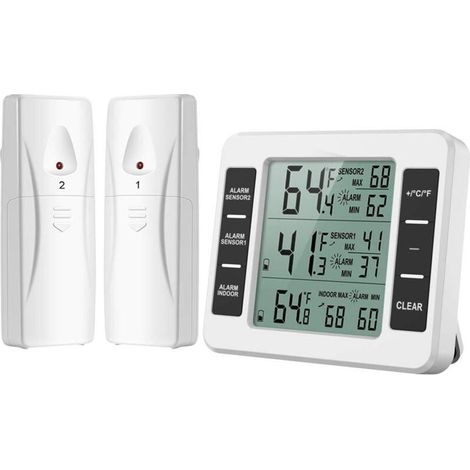 1 pièce thermomètre sans Fil pour Réfrigérateur et Congélateur avec 2 Capteurs - Alarme Sonore Min/Max (1/4)