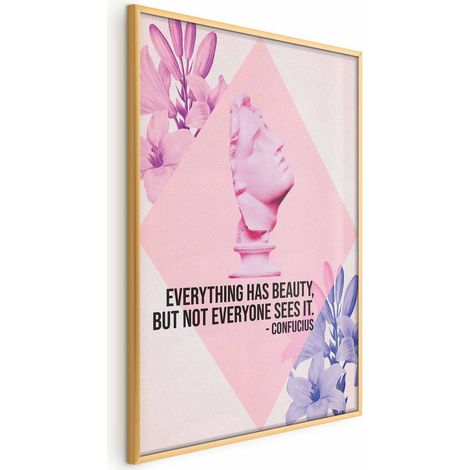 Poster – Konfuzius über Schönheit – rosa Büste mit Blumen und einem Zitat (1/4)