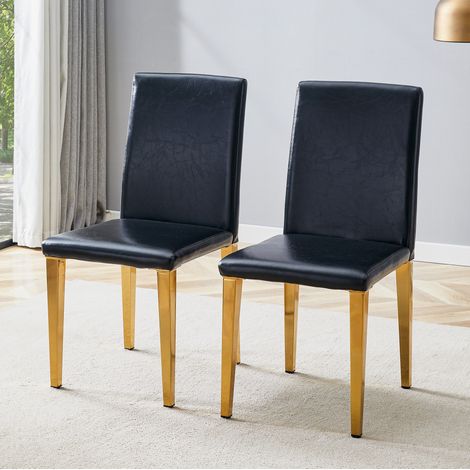 Esszimmerstuhl 2er-Set PU-Leder Metallbeine Schwarz Gold OKMYHOME (1/5)
